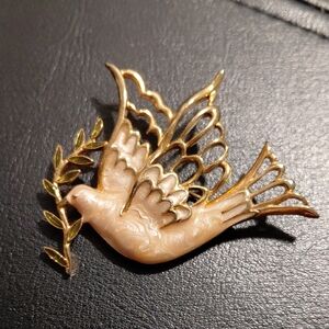 Elegant Gold and Cream Bird Brooch